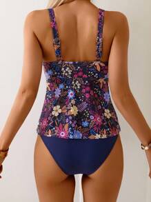 Swim Lushoire Women's Summer Floral All-Over Print Thick Strap Tank Top And Bikini Set, Beach Outfit - Multicolor - View 2