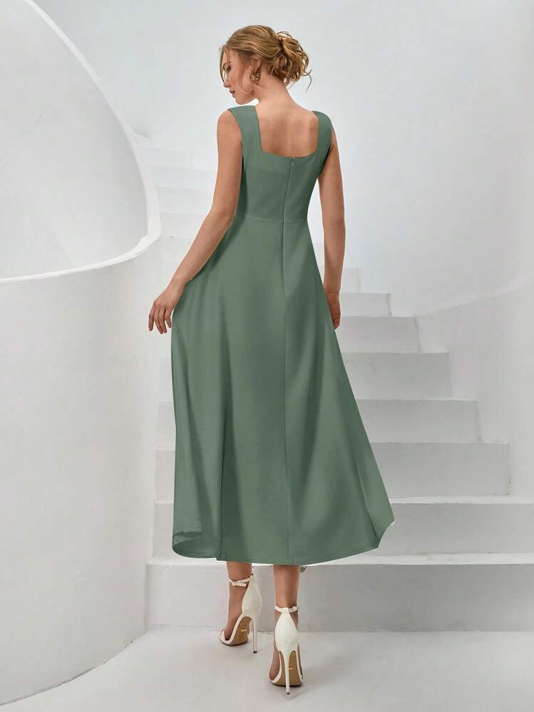 CLARA VERO 女士纯色梭织春夏季度假装长款衬衫裙系带低 V 腰侧开衩蓬蓬裙 - 薄荷綠 - 查看 2
