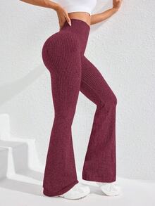 Core Rhythm Quần legging thể thao yoga cạp cao không đường may cho nữ - Màu Đỏ Sâu - Xem 5