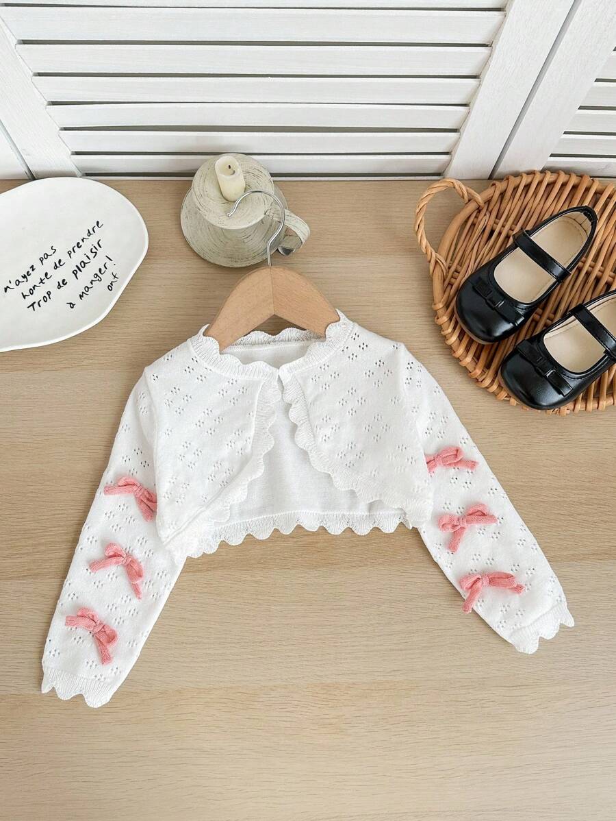 SHEIN Newborn Baby Girl Cute Versatile Knitted White Casual Minimalist Short Cardigan Sweater Baby Girl White Shrug Baby Girl Knit Shrug Baby Girl Sweater Toddler Girl Sweater Baby Girl White Cardigan Autumn Winter Clothes For Girl