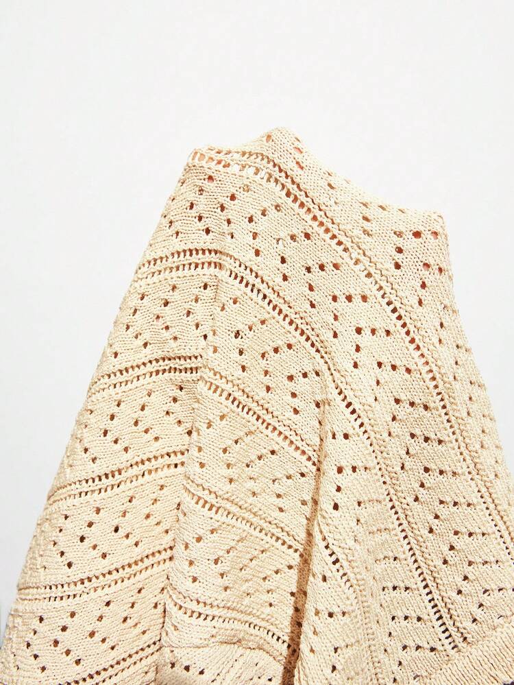 SHEIN Maija Women's Summer Casual Solid Color Hollow Out Knit Short Sleeve Sweater Women Knitted Tops Summer Tops Crochet Top Women