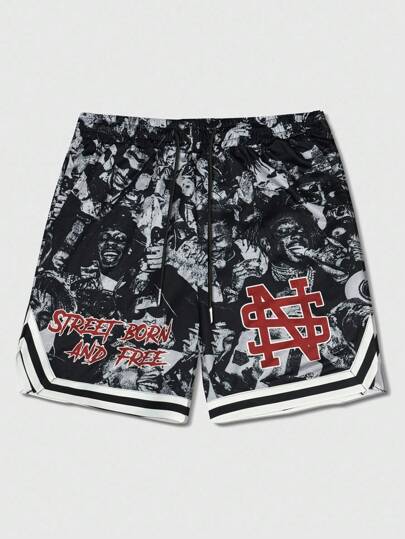 Street Life Pantalones cortos casuales para hombres con estampado gráfico de letras, adecuados para primavera y verano