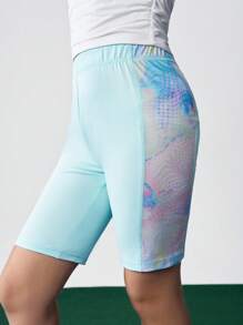 JNSQ Pantalones capri de yoga con estampado de teñido anudado para niñas preadolescentes, vuelta al colegio. Pantalones capri de yoga ajustados con cintura elástica y bloques de color para niños, aptos para principios de otoño. Se pueden combinar con sudaderas de manga larga para uso diario, actividades al aire libre, vacaciones, ropa urbana, fiestas y ocasiones casuales. - Azul - Ver 1