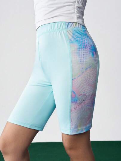 JNSQ Back To School Tween Girl Tie-Dye Print Yoga Capri Pants, Kids' Elastic Waist Color Block Outdoor Sports Slim Fit Yoga Capri Pants, Suitable For Early Autumn, Can Be Paired With Long Sleeve Sweatshirts For Daily Wear, Outdoor Activities, Vacation, Streetwear, Parties And Casual Occasions