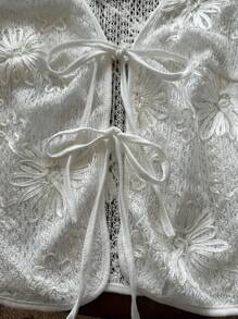SHEIN LUNE Parte superior de punto de mujer con textura de jacquard floral 3D de unicolor, básica para uso diario y al aire libre, para combinar, para salir, para el aeropuerto, camisetas divertidas, vacaciones en la playa, linda - Blanco - Ver 4
