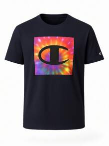 Champion 男士字母印花圆领短袖休闲T恤，夏季 - 藏蓝色 - 查看 4