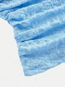 SHEIN Girlism TEENGIRL 露肩优雅蕾丝修身T恤，学院风T恤，适合婚礼服装 - 藍色 - 查看 4