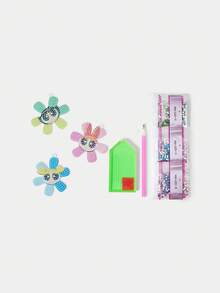 THE POWERPUFF GIRLS X SHEIN 花朵、气泡、毛茛图案可爱花卉挂钻画 - 彩色 - 查看 3