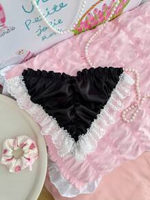 Bachelorette Pink Grown Women Fits Sweet Romantic Floral Lace Ruffle Adjustable Seamless Panties - Black - View 6