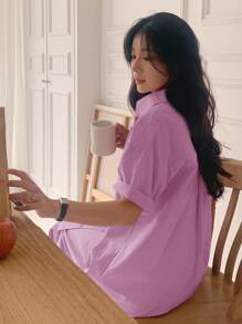 DAZY 女式宽松短袖中长衬衫裙