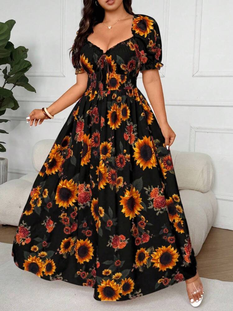 orange and black plus size dress Final Sale Plus Size Deep V Faux Wrap Dress with 3/4 Sleeves in Orange Black Print