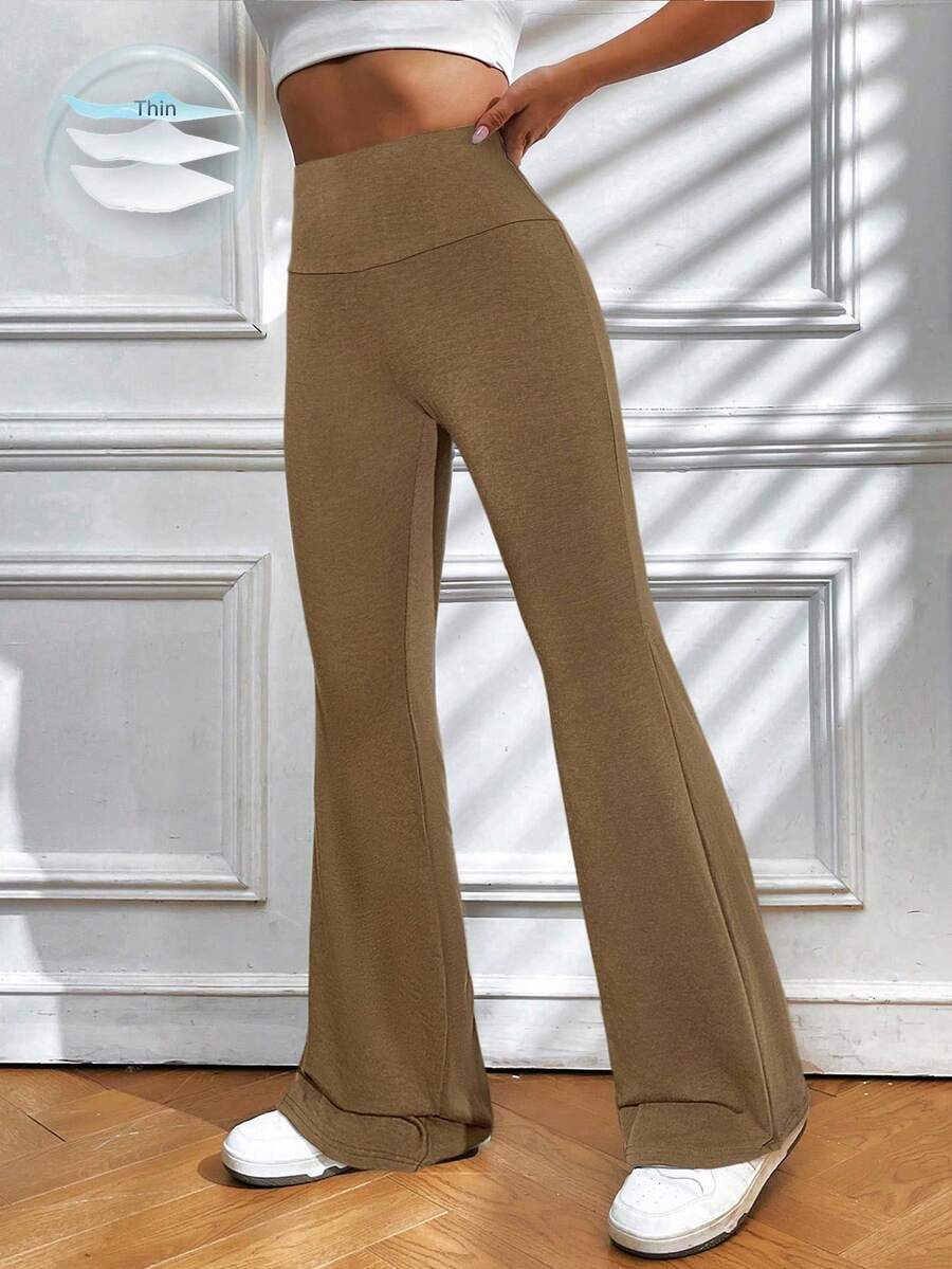 SHEIN EZwear 女士休闲运动喇叭裤,巧克力棕色 - 巧克力棕 - 查看 1