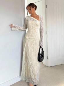 Siren Gaze Đầm dài ôm sát màu đen bằng vải lưới dành cho nữ, có phần vai khoét, xếp ly ở eo, dáng chữ A - Kiểu dáng thon gọn, đầm đi nghỉ mát, đầm hai dây kiểu Pháp, đầm dài tay màu đen, đầm dạ hội thanh lịch mùa đông, đầm cưới mùa xuân, đầm nghỉ dưỡng. - Màu be - Xem 5