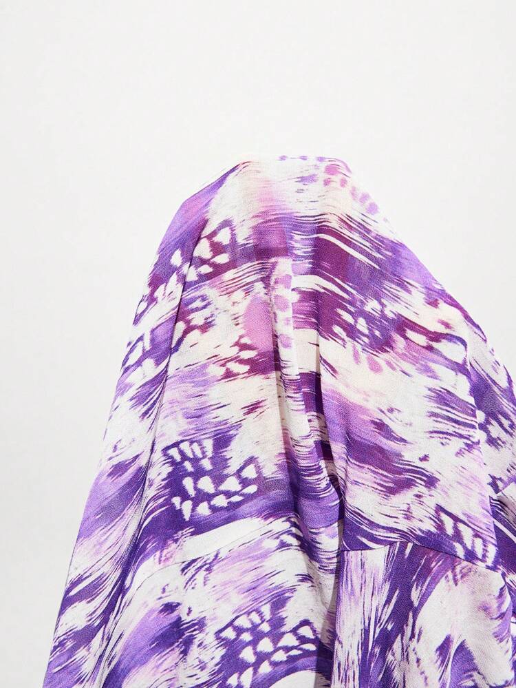 SHEIN Maija Chemise décontractée pour femmes avec imprimé tie-dye, pour les vacances. Blouses et chemises pour femmes, blouses d'été, blouse occidentale boutonnée pour femmes, blouse violette, vacances