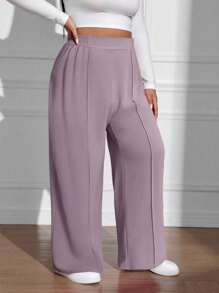 SHEIN EZwear 大码休闲纯色直筒裤 - 淡紫色 - 查看 6