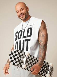 EASEVO Plus Size Men's Casual Knit Round Neck Letter Print Tank Top, Suitable For Summer - White - View 3