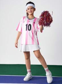 JNSQ 秋季开学季青少年女孩户外运动宽松T恤和短裙套装 - 彩色 - 查看 16