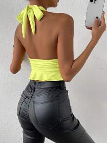 Zolique 蝴蝶黄色性感露背吊带褶饰上衣、狂欢节、基本款背心、外出背心、女士办公室上衣、返校、街头服饰、秋季、万圣节上衣