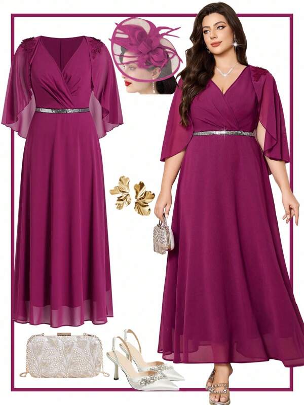 Ellevyn Plus Size Elegant Sequin Embellished Dress