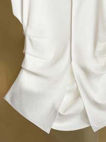 Franclia Elegant Solid Color Wide Shoulder Ruched Waist Tee, Summer - White - View 5