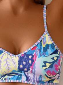 Swim Vcay 2 件套女士夏季沙滩装，随机颜色花卉印花吊带上衣和高腰下装泳衣 - 彩色 - 查看 4