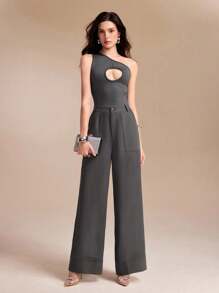 Barbara Mancini 深灰色透明雪纺高腰阔腿裤商务秋季基本款 - 深灰色 - 查看 4