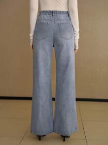 MOTF PREMIUM RHINESTONE DETAIL FLARE LEG JEANS - Blue - View 4