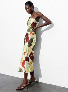 Maija 秋季女士枫叶印花度假风无袖连衣裙，优雅夏威夷风格连衣裙，适合婚礼宾客，性感派对礼服，生日礼服