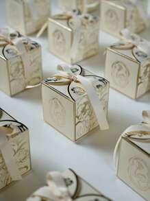 10 件/包豪华金箔盒，派对礼品婚礼装饰 - 米色 - 查看 2