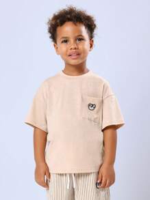 SUMWON Ensemble casual d'été en deux pièces pour enfants, t-shirt avec poche, pantalon rayé, tenue de plage, tenue quotidienne, ensemble pour les jeux - Kaki - Voir 3