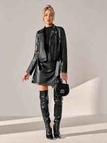 CLARA VERO Women Solid Color Pocket And Zipper Detailed Jackets - Black - View 5