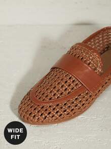 SHUZIA Wide-Fit Ladies Crochet Raffia Loafer - Brown - View 5