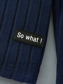 SHEIN 2pcs Letter Patched Detail Turtleneck Ribbed Tee - Multicolor - View 6