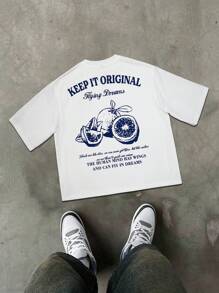 Manfinity Hypemode 男士夏季标语和石榴印花圆领短袖休闲T恤