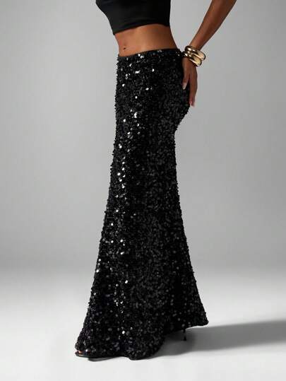 MISSGUIDED Pailletten Maxirock Säule Strandparty Abendgarderobe Hochzeitsgast Club Nachtausgang Besonderer Anlass Lange Länge Glitzernder Formeller Bodenbelag Glamour