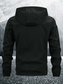 Manfinity Homme 男士长袖连帽拉链户外防风夹克，黑色战术夹克，秋季款 - 軍綠色 - 查看 2