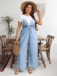EMERY ROSE Plus Size Casual Vacation Denim Jumpsuit - Blue - View 6