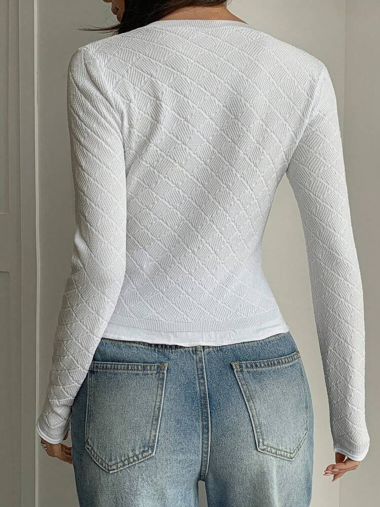Women's Solid Color Round Neck Casual Long Sleeve Fitted Cardigan