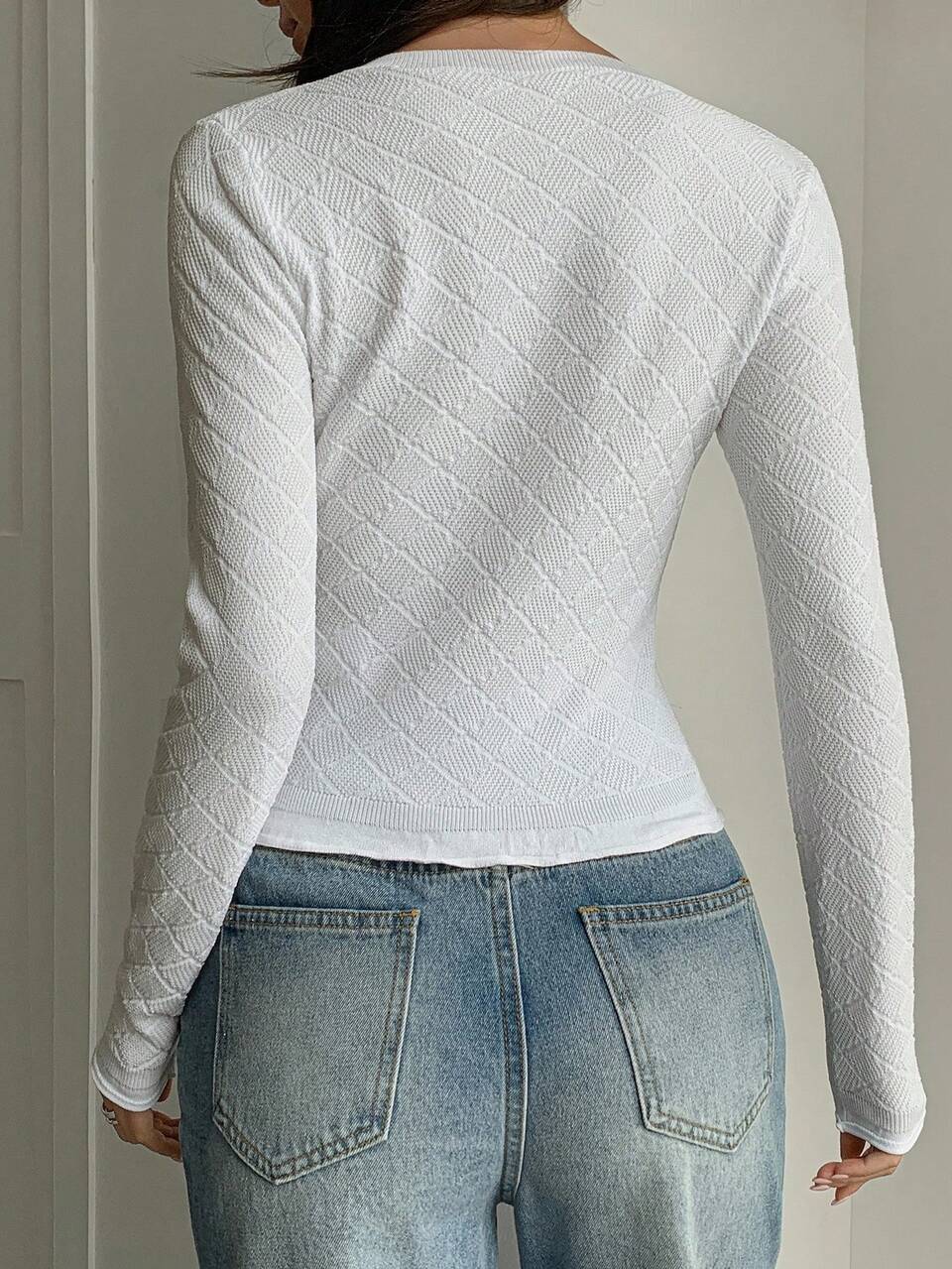 Women's Solid Color Round Neck Casual Long Sleeve Fitted Cardigan
