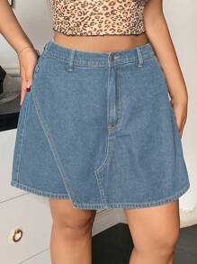 Dazy Plus Dark Wash A-Line Straight Denim Shorts Skirt, Summer - Light Wash - View 4