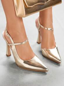 CUCCOO SZL Casual Fashionable Versatile Minimalist Solid Color Slim Heel Women Pumps For Christmas Spring Shoes - Gold - View 5