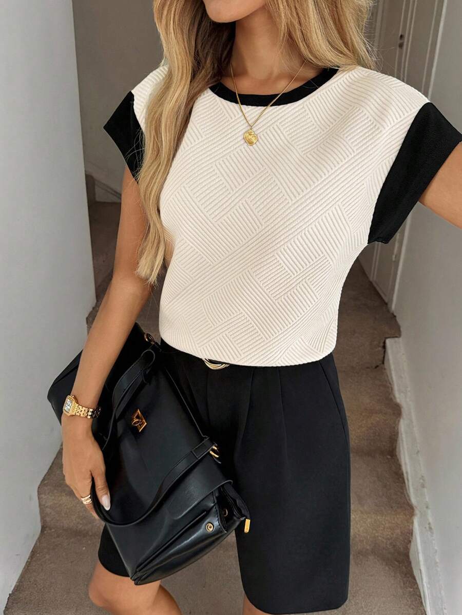 Easowa 女士顏色拼接休閒t卹 - 彩色 - 查看 1