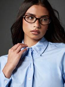 MISSGUIDED Áo cánh cổ bẻ tay phồng Công sở thường ngày Trang phục công sở chuyên nghiệp Áo sơ mi cài nút cổ điển Trang phục làm việc Trang phục tuyên bố thời trang hiện đại - Màu xanh lam - Xem 3