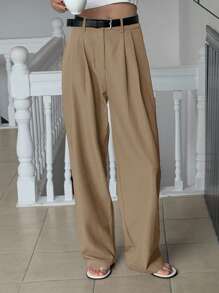 DAZY 秋冬休闲百搭纯色商务西装裤 - 駝色 - 查看 5