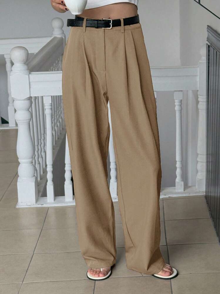 DAZY Pantalones de traje de negocios de unicolor versátil y casual para otoño/invierno - Camel - Ver 5