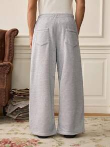 SWAVVY Pantalones casuales de hombre de unicolor con cordón en la cintura, otoño