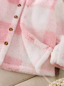 女童休闲蓬松开衫，可爱粉色格子，长袖，秋冬季舒适之选 - 粉色 - 查看 6