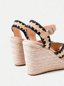 Styleloop Sandalias de plataforma con cuña de cuerda tejida para mujer, estilo de vacaciones BOHO Chic Retro del Oeste Americano para festival de música, zapatos de suela gruesa - Albaricoque - Ver 5