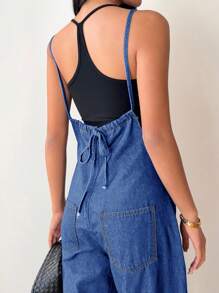 Siren Gaze Women's Casual Loose Fit Blue Denim Bib Overall With Wide Leg Jumpsuit Denim Jumpsuits For Women Winter Casual - Medium Wash - View 1