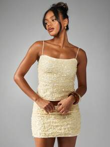 MISSGUIDED 迷你亮片闪亮派对夜店装扮节日活动婚礼宾客特殊场合节日庆典招待会 - 杏色 - 查看 3